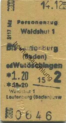 Deutschland - Waldshut - Laufenburg (Baden) oder Wutöschingen - Fahrkarte 1968