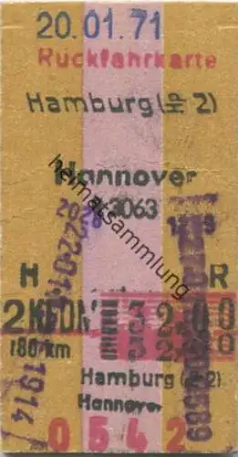 Deutschland - Rückfahrkarte - Hamburg - Hannover - 1971