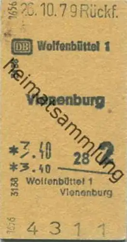 Deutschland - Wolfenbüttel - Vienenburg - Rückfahrkarte 1979