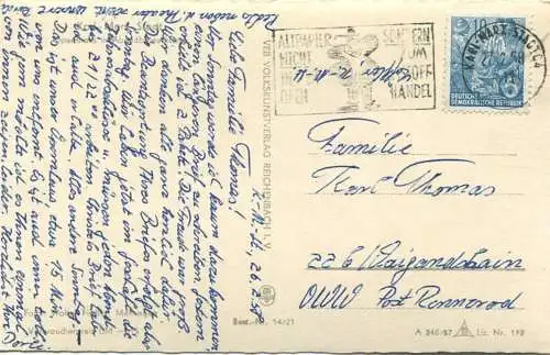 Karl-Marx-Stadt - Opernhaus in Abendbeleuchtung - Foto-AK - VEB Volkskunstverlag Reichenbach 1957 gel. 1958