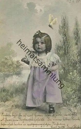 kleines Mädchen mit Schmetterling - Künstlerkarte coloriert - Verlag P.F.B. Serie 2009 - gel. 1902