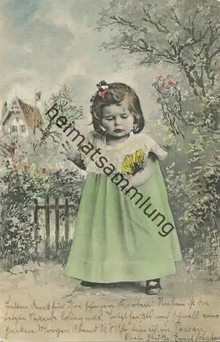 kleines Mädchen mit Schmetterling - Künstlerkarte coloriert - Verlag P.F.B. Serie 2009 - gel. 1902
