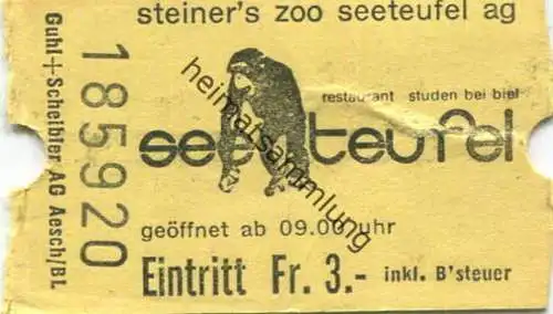 Schweiz - Steiner 's Zoo Seeteufel Studen - Eintrittskarte