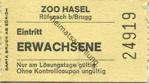Schweiz - Zoo Hasel Rüfenach bei Brugg - Eintrittskarte