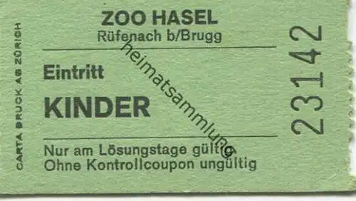 Schweiz - Zoo Hasel Rüfenach bei Brugg - Eintrittskarte