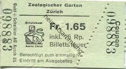Schweiz - Zoologischer Garten Zürich - Eintrittskarte