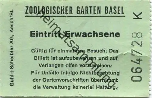 Schweiz - Zoologischer Garten Basel - Eintrittsbillet
