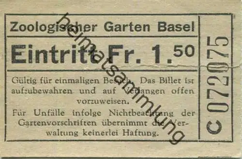 Schweiz - Zoologischer Garten Basel - Eintrittsbillet