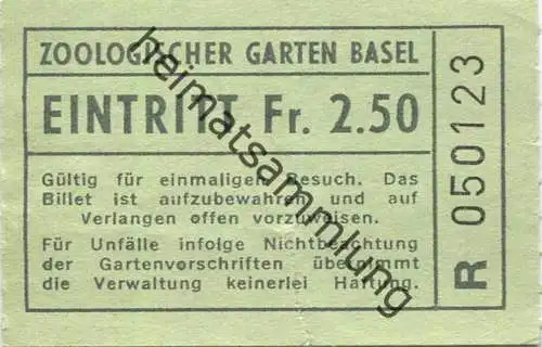 Schweiz - Zoologischer Garten Basel - Eintrittsbillet