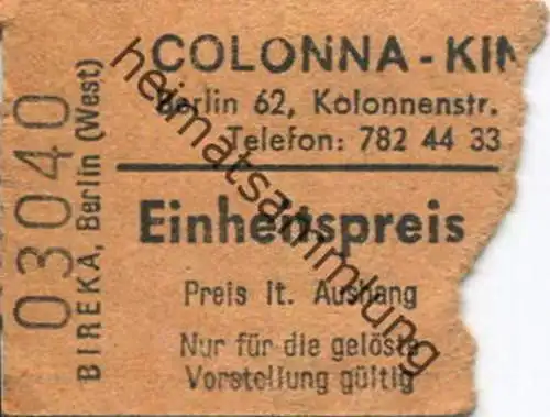 Deutschland - Colonna Kino Kolonnenstrasse Berlin - Kinokarte