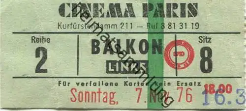 Deutschland - Cinema Paris Kurfürstendamm 211 Berlin - Kinokarte 1976