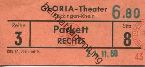 Deutschland - Gloria Theater Säckingen - Eintrittskarte 1960