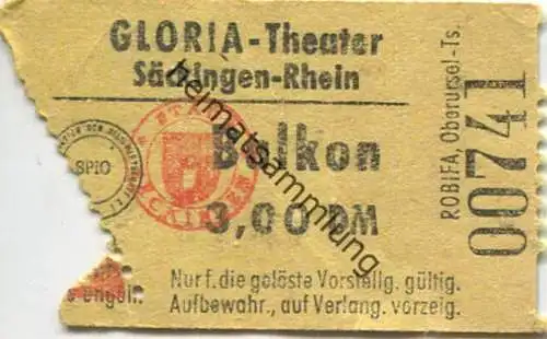 Deutschland - Gloria Theater Säckingen - Eintrittskarte