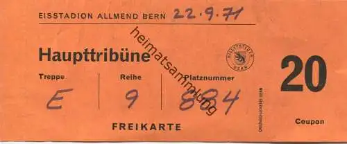 Schweiz - Eisstadion Allmend Bern - Haupttribüne - Freikarte 1971