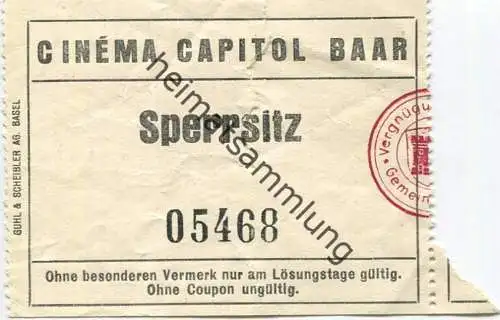 Schweiz - Cinema Capitol Baar - Kinokarte