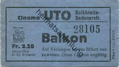 Schweiz - Zürich - Cinema Uto Kalkbreite Badenerstrasse - Kinokarte