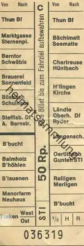 Schweiz - STI - Steffisburg&ndash;Thun&ndash;Interlaken - Fahrschein 50Rp.