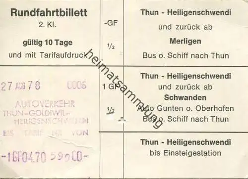 Schweiz - Thun Heiligenschwendi und zurück ab Merligen - Rundfahrtbillett 2.Kl.