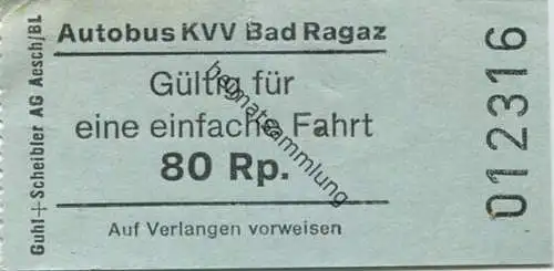 Schweiz - Autobus KVV Bad Ragaz - Billet 80 Rp.