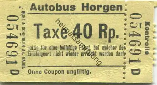 Schweiz - Autobus Horgen - Billet Taxe 40Rp.