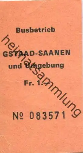 Schweiz - Busbetrieb Gstaad-Saanen und Umgebung - Fahrschein Fr. 1.-