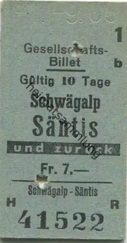 Schweiz - Gesellschafts-Billet - Schwägalp-Säntis und zurück - Fahrkarte 1965