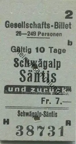 Schweiz - Gesellschafts-Billet - Schwägalp-Säntis und zurück - Fahrkarte 1964