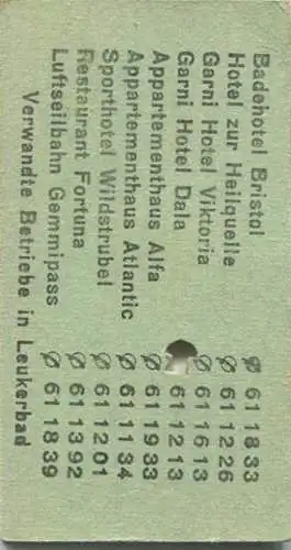 Schweiz - Luftseilbahn Leukerbad-Gemmi - 1/2 Preis Berg- oder Talfahrt - Fahrkarte Fr. 4.50