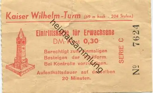 Deutschland - Berlin - Kaiser Wilhelm-Turm - Eintrittskarte für Erwachsene DM-West 0,30 - rückseitig Werbung für die Fah