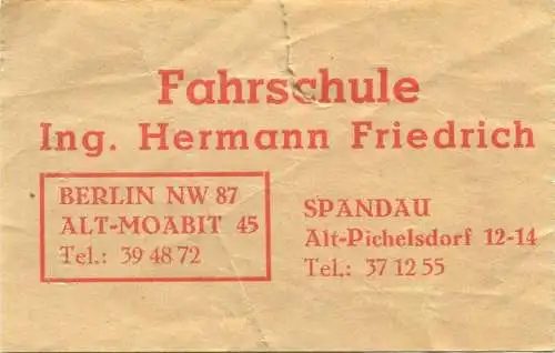 Deutschland - Berlin - Kaiser Wilhelm-Turm - Eintrittskarte für Erwachsene DM-West 0,30 - rückseitig Werbung für die Fah