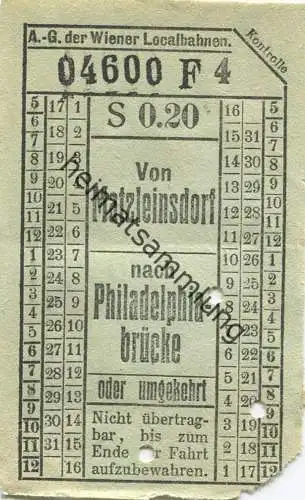 Österreich - Wien - A.-G. d. Wiener Localbahnen 20er Jahre - von Matzleinsdorf nach Philadelphiabrücke oder umgekehrt -