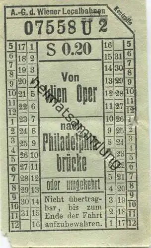 Österreich - Wien - A.-G. d. Wiener Localbahnen 20er Jahre - von Wien Oper nach Philadelphiabrücke oder umgekehrt - Fahr
