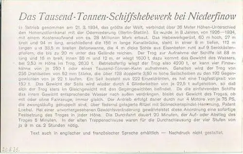 Niederfinow - Schiffshebewerk - Rückseite Beschreibung - 30er Jahre