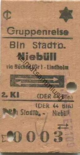Deutschland - Gruppenreise - Berlin Stadtbahn Niebüll via Büchen (Gr) Lindholm - Fahrkarte 1974