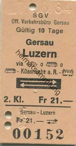 Schweiz - SGV Schifffahrtsgesellschaft des Vierwaldstättersees - Gersau Luzern und zurück - Fahrkarte 1984