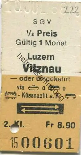 Schweiz - SGV Schifffahrtsgesellschaft des Vierwaldstättersees - Luzern Vitznau oder umgekehrt - Fahrkarte 1988