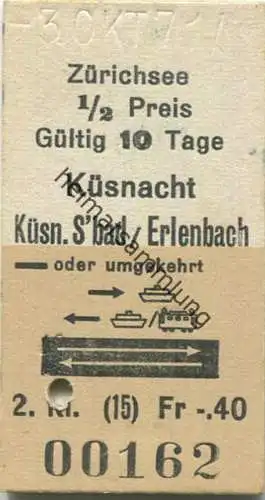 Schweiz - Zürichsee - Küsnacht - Küsn.S'bad / Erlenbach oder umgekehrt - Fahrkarte 1971