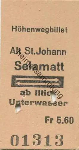 Schweiz - Höhenwegbillet - Alt St. Johann - Selamatt ab Iltios Unterwasser