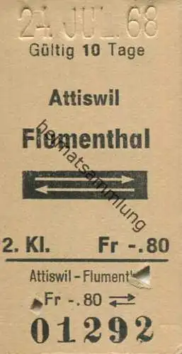 Schweiz - Attiswil Flumenthal - Fahrkarte 1968