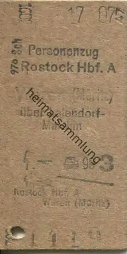 Deutschland - Rostock Hbf. Waren (Müritz) über Lalendorf Malchin - Fahrkarte 1947