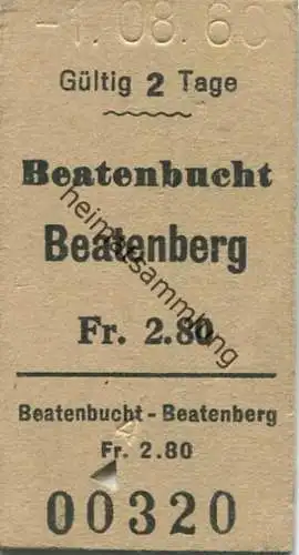 Schweiz - Standseilbahn - Beatenbucht Beatenberg - Fahrkarte 1960 Fr. 2.80