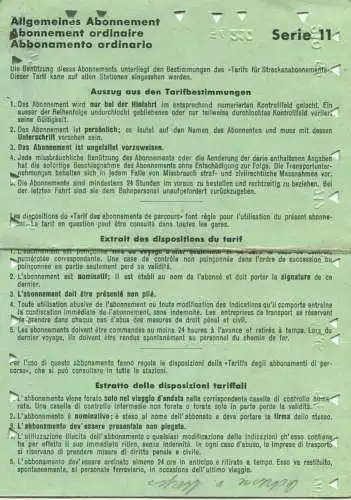 Schweiz - Allgemeines Abonnement Serie 11 Eine tägliche Hin- und Rückfahrt 1959 - 1. Classe von Embrach-Rorbas nach Wint