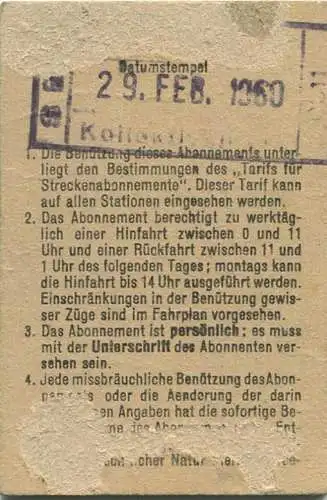 Schweiz - Persönliches Arbeiterabonnement - Basel nach und von Mumpf - Fahrkarte 2.Kl. 1960