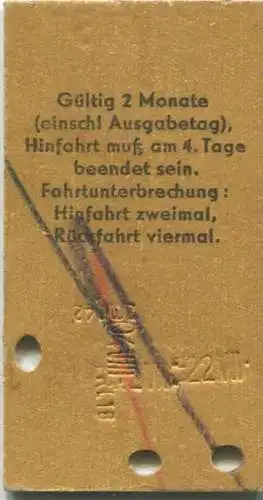 Deutschland - Rückfahrkarte - Personenzug Tiengen Salzburg über Lindau - Fahrkarte 2. Klasse 1957