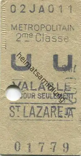 Frankreich - Metropolitain - St. Lazare - 2me Classe - Billet Fahrkarte