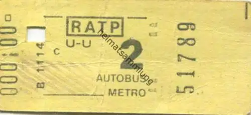 Frankreich - RATP Metro - Autobus - Billet Fahrkarte