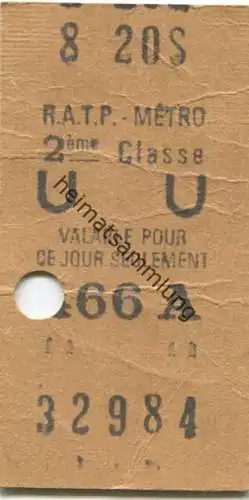 Frankreich - R.A.T.P. Metro - 2eme Classe - Billet Fahrkarte