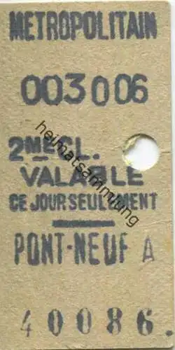 Frankreich - Metropolitain - Pont-Neuf - 2me Classe - Billet Fahrkarte