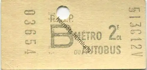 Frankreich - R.A.T.P. Metro - 2e Cl du Autobus - Billet Fahrkarte