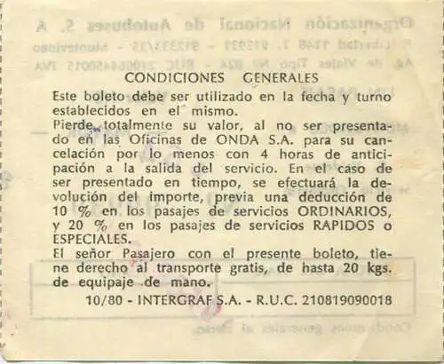 Uruguay - Montevideo 1983 - Organizacion Nacional de Autobuses S.A - Fahrschein N$ 64.00